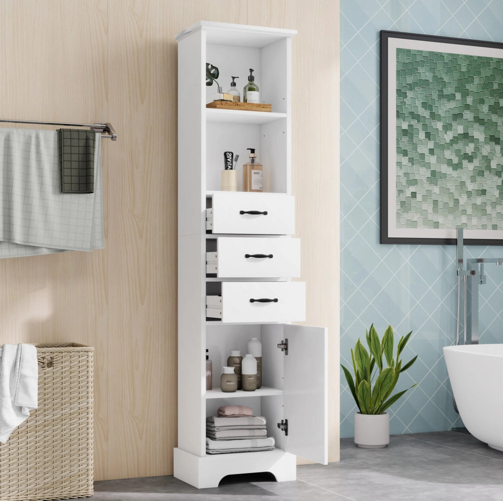Mobile bagno alto bianco 38 x 26 x 172,5 cm in MDF con cassetti e ripiani regolabili
