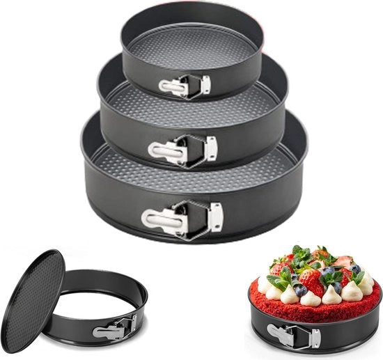 Set di Cottura a Sfera Tridimensionale - Piatto Rond - Forma di Torta - Piatto con Strato Antifango - 20, 22 e 24cm - Sostegno Rimosso - Cottura Uniforme - Set di Cottura - Forma di Torta - Resistenti al Lavastoviglie - Metallo - Nero