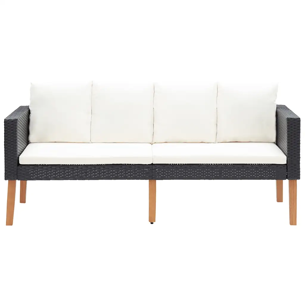 Divano da Giardino a 2 Posti con Cuscini-Sofa da Giardino-Divano da esterno in Polyrattan Nero 715715