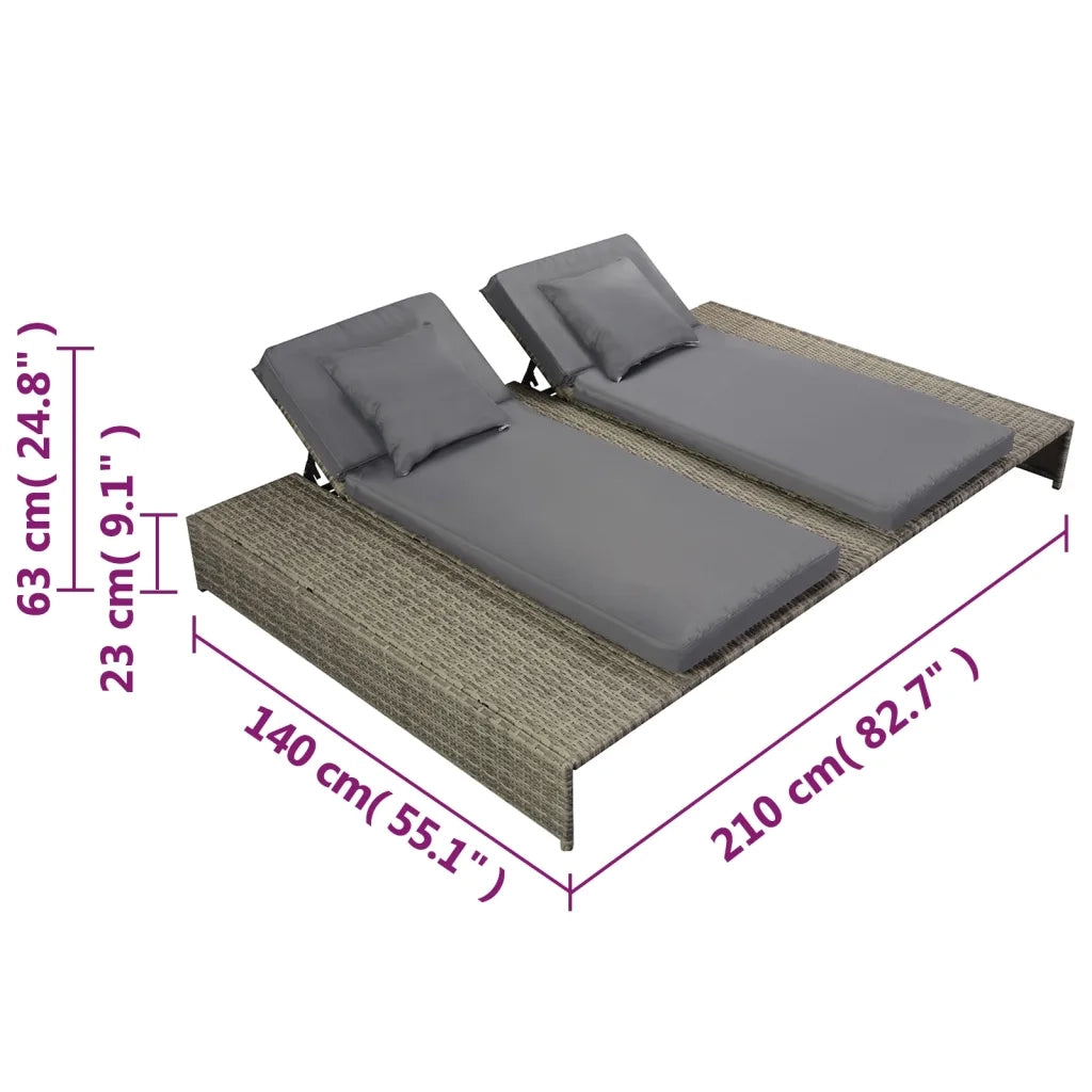 Lettino Prendisole Doppio con Cuscino in Polyrattan Grigio cod mxl 66770