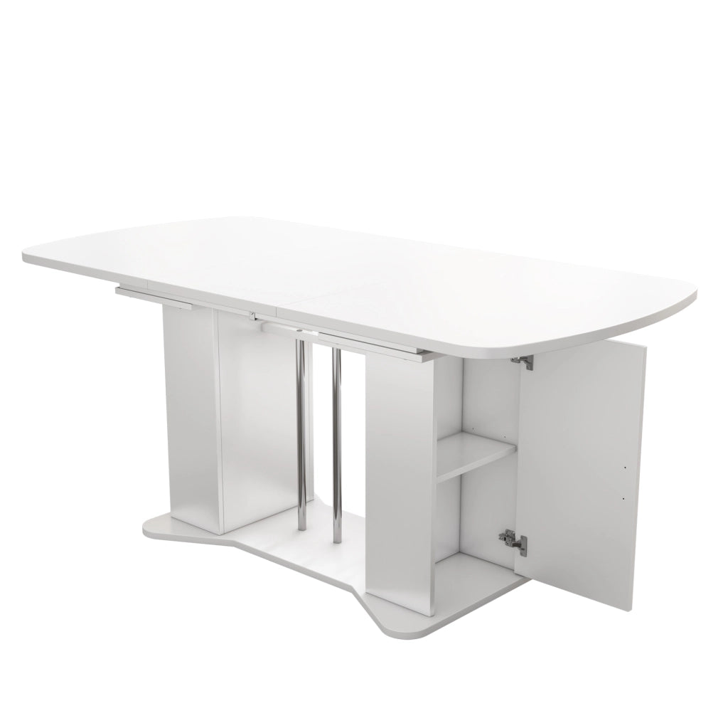 Tavolo da pranzo estensibile bianco 120/160 x 80 cm con contenitori