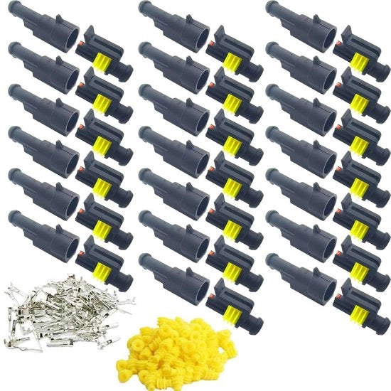 Set di 15 connettori di cablaggio a vite rapida idrorepellenti per veicoli, barche, scooter e motocicli (5 x 2-polo, 5 x 3-polo, 5 x 4-polo con sigillo giallo)