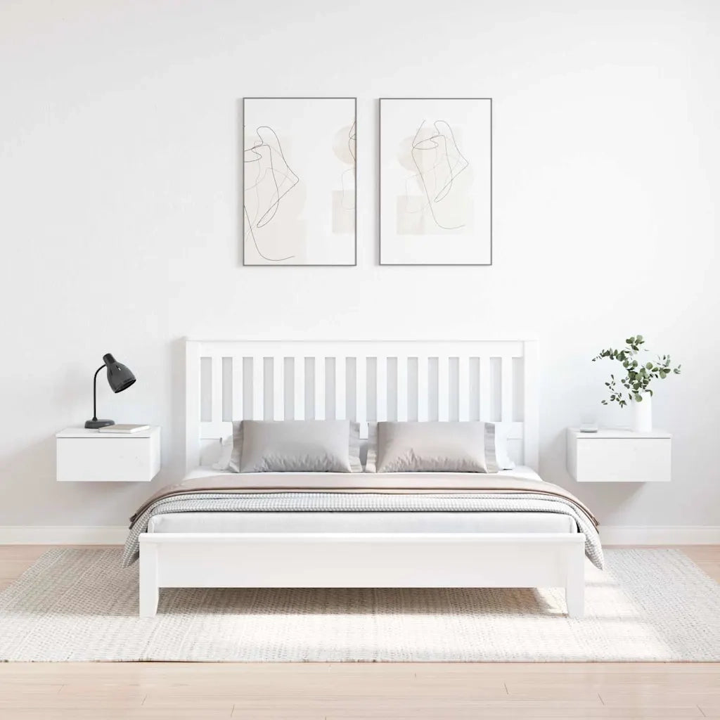 Set di 2 Comodini | Armadio da Notte | Mobiletto da notte Bianco 37 x 35 x 18,5 cm Legno di pino massello
