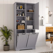 Armadietto da bagno con cesti portabiancheria e ripiani regolabili per bagno in MDF grigio 78 × 35 × 172 cm