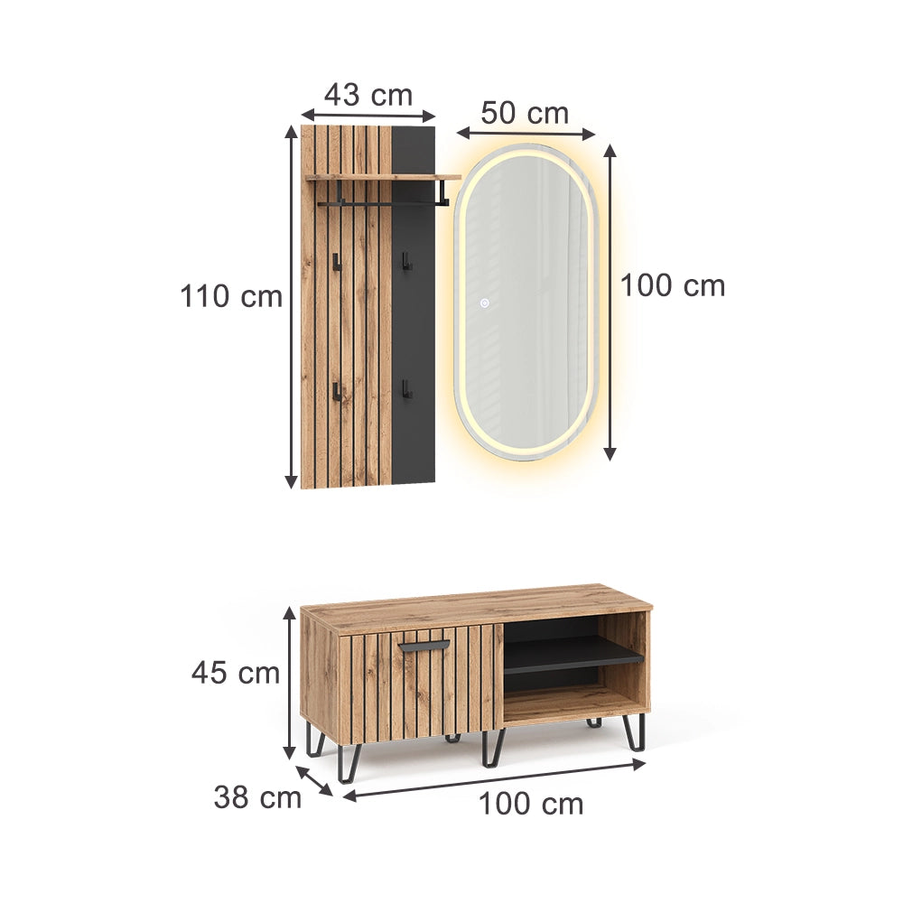 Vicco Armadio da ingresso Quercia Wotan 100 x 100 cm 3 parti