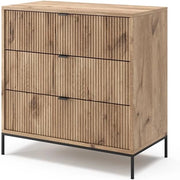 Cassettiera Eliza, Quercia vichinga, 42 x 81.2 cm con 3 cassetti, per la conservazione e l’organizzazione in soggiorno o camera da letto