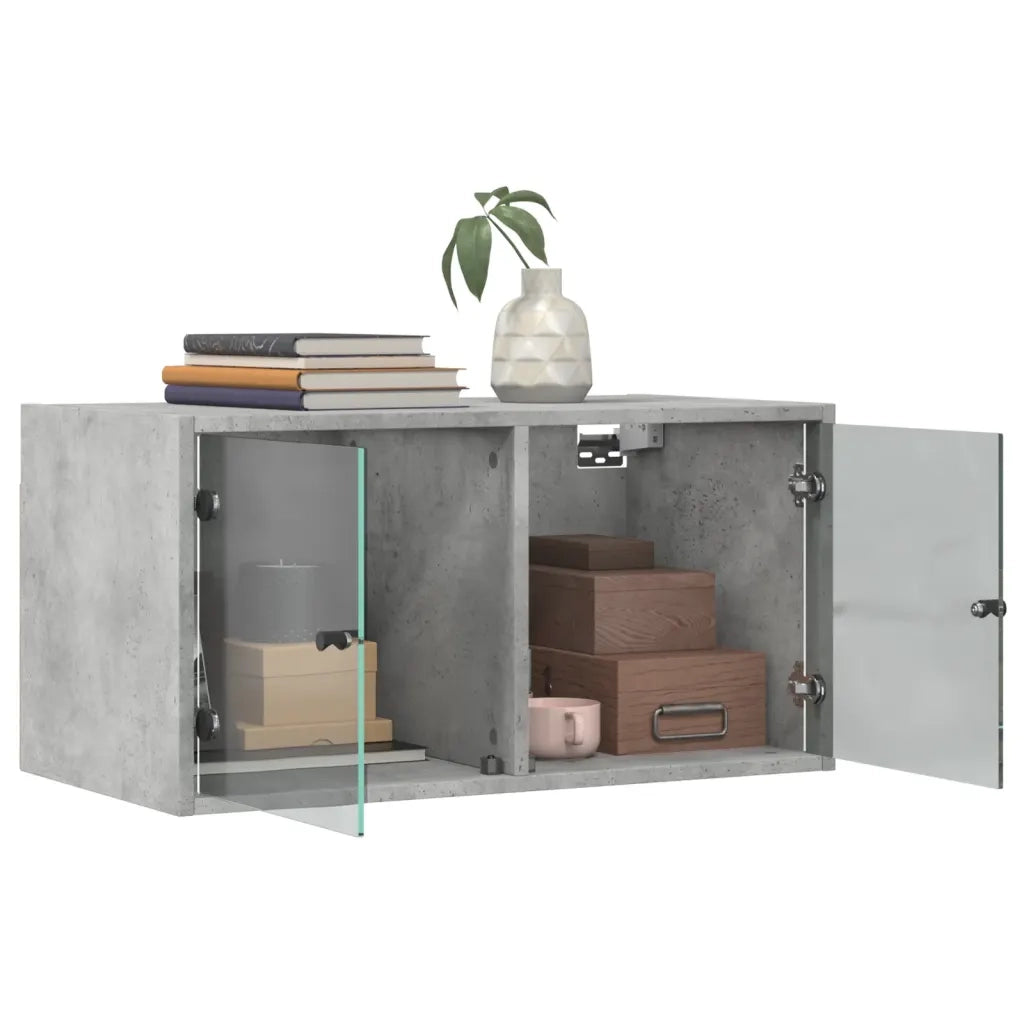 Armadietto a Muro | Mobile a Muro con Ante in Vetro Grigio Cemento 68,5x37x35 cm