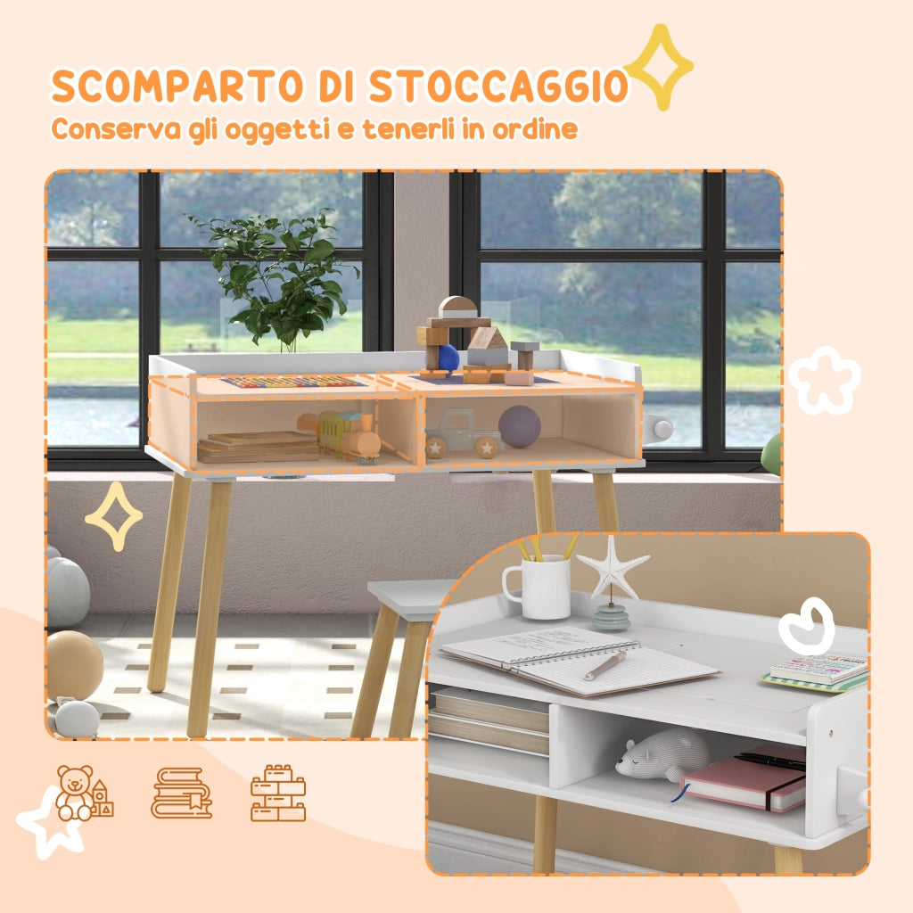 Tavolino Bambini con Sgabello e Piano Reversibile ¨C zephmum ¨C Bianco