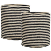 Set di 2 cestini in tessuto di cotone beige e nero con accessori per la conservazione boho a righe