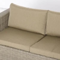 Set 4 Pz Salotto da Esterni in Rattan con 1 Divano, 2 Poltrone e 1 Tavolino, Kaki e Beige