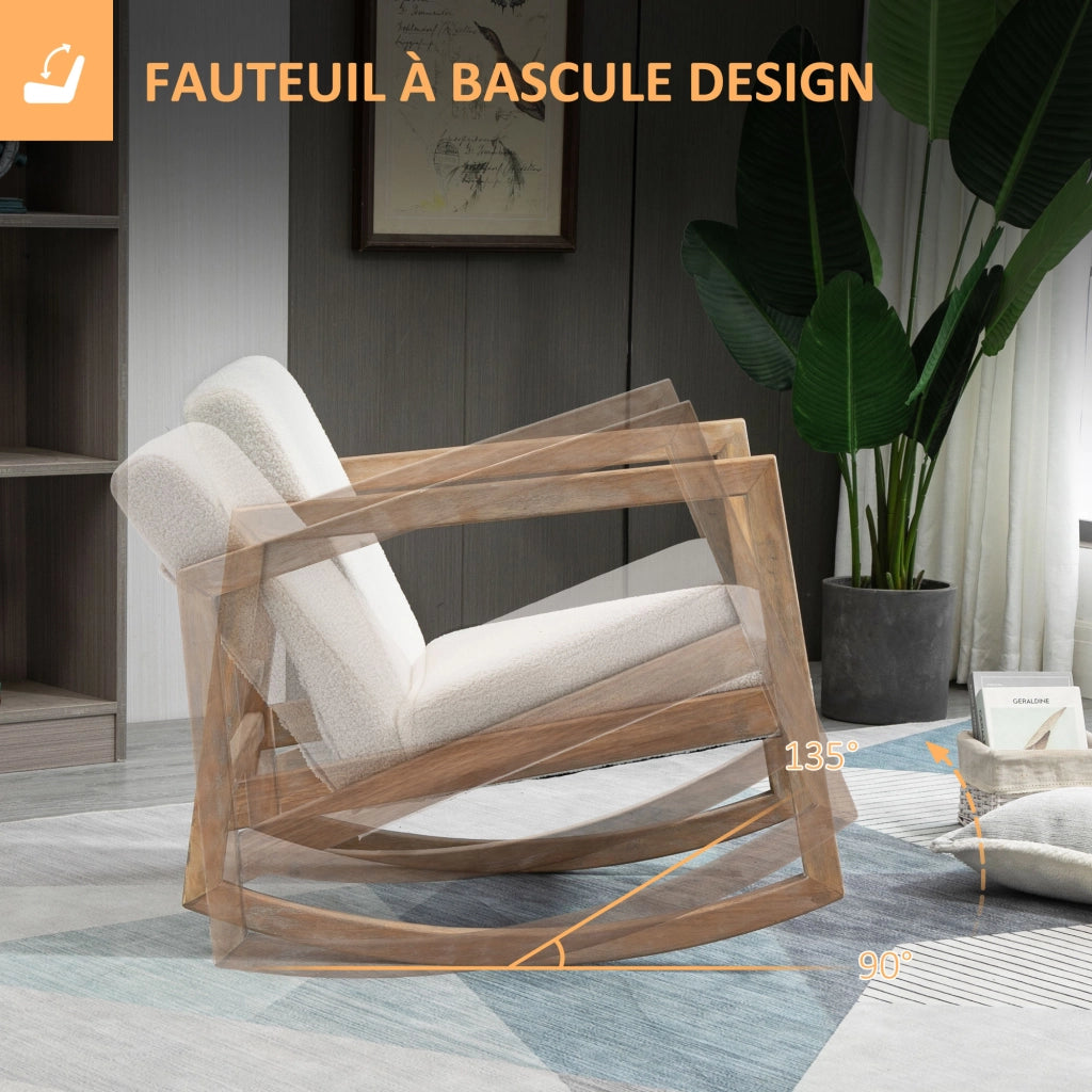 Poltrona a dondolo ¨C Xylo ¨C tessuto boucl¨¦ bianco crema, gambe legno massello