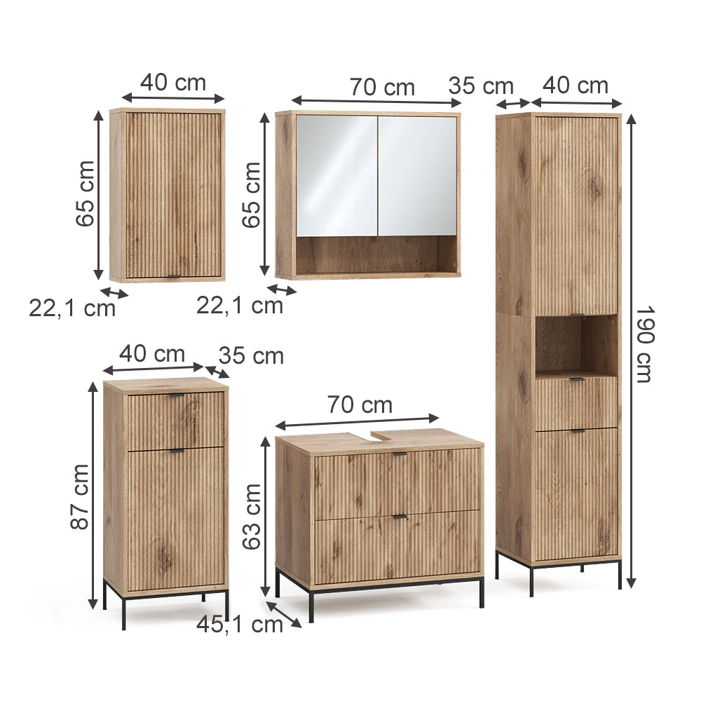Vicco Set di mobili da bagno Quercia vichinga 5 parti