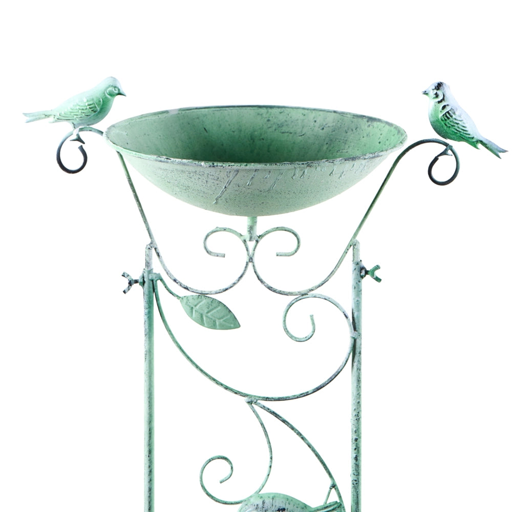 Abbeveratoio per uccelli in ferro verde per il giardino, elemento decorativo da esterno