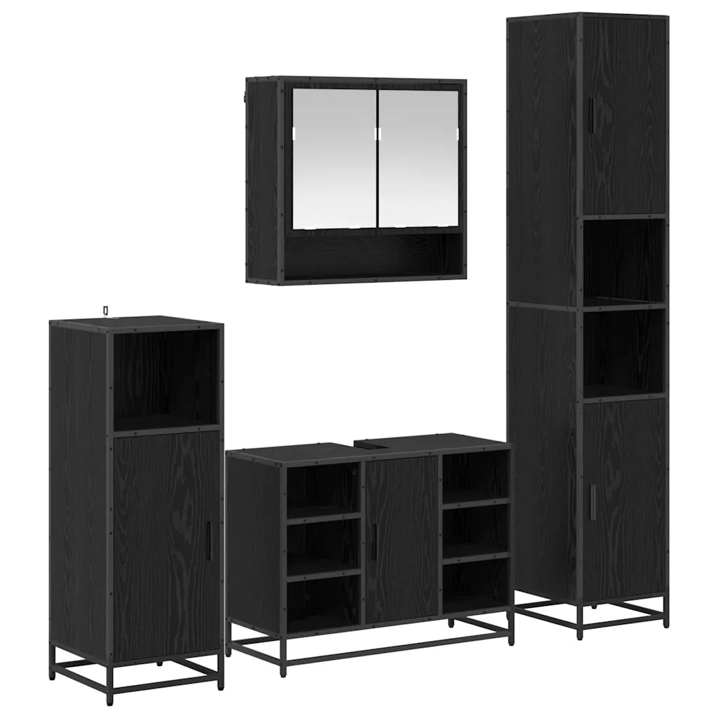 Set di mobili per il bagno 4 pcs Rovere Nero Legno multistrato