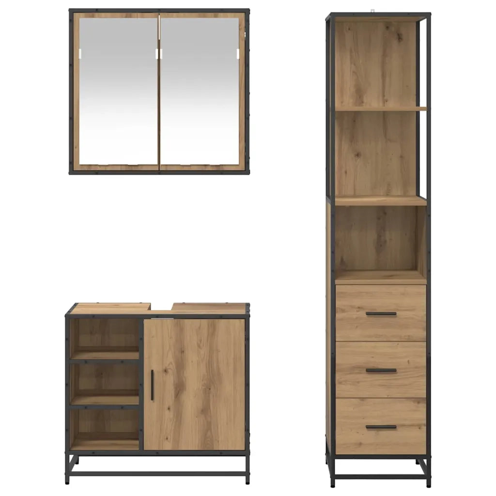 Set di mobili per il bagno con porta 3 pcs Rovere artigianale 3402406