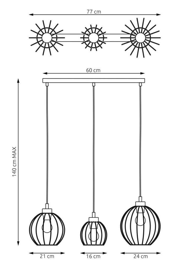 Lampada a sospensione loft NANDO nero-oro 3xE27 Emibig