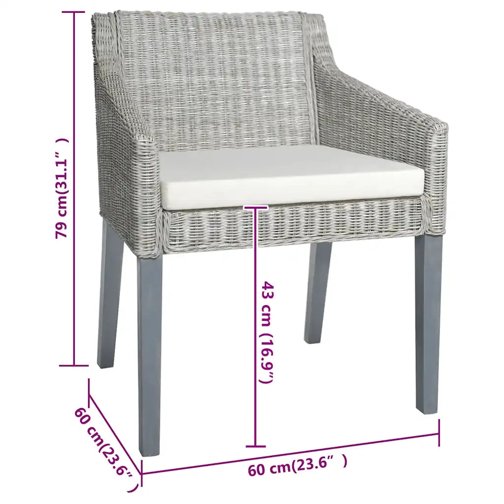 Sedie da Pranzo con Cuscini 2 pz Grigi in Rattan Naturale cod mxl 29330