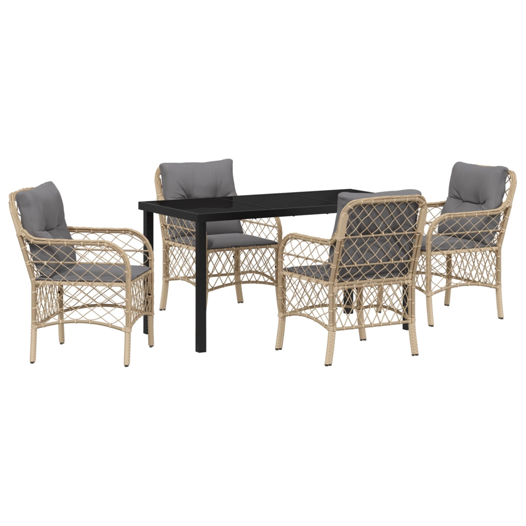Set da Pranzo da Giardino 5 Pezzi con Cuscini Beige in Polyrattan