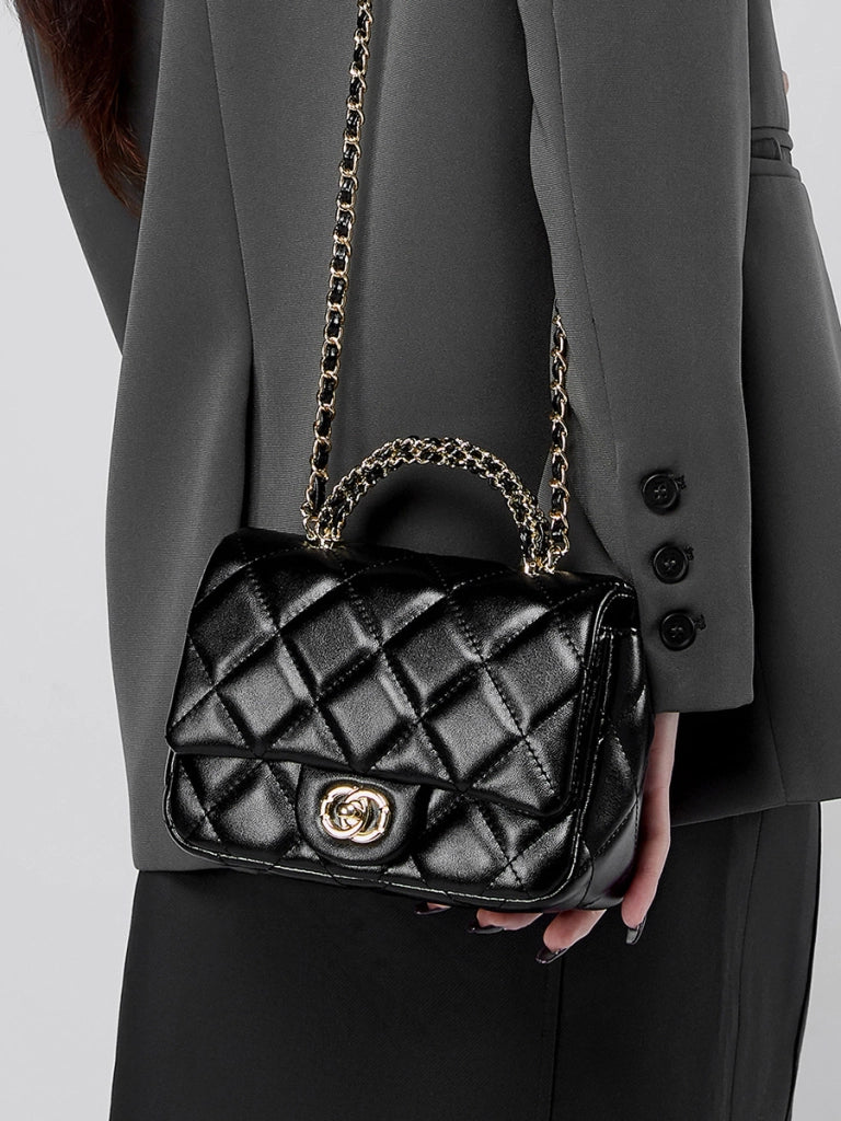 Borsa a mano da donna in vera pelle, nera.