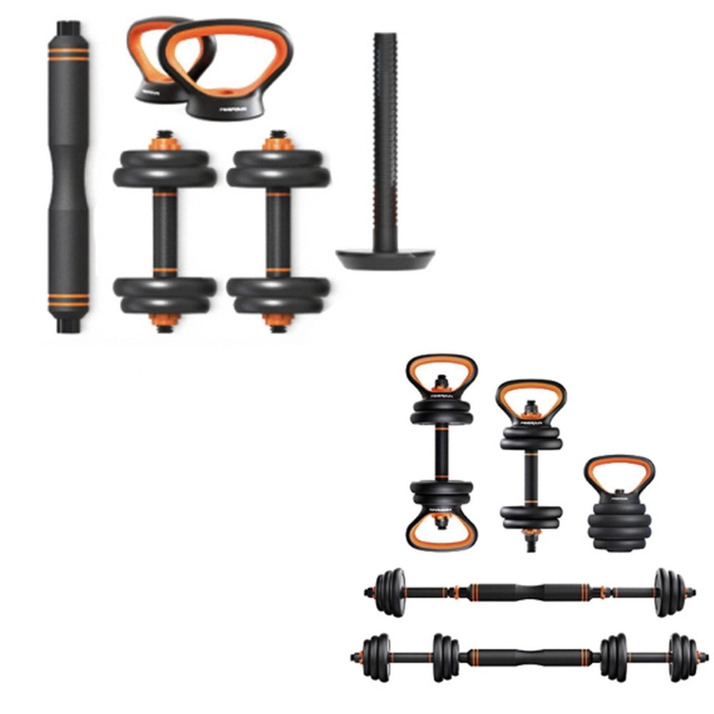 Trade Shop - Set 6in1 Multifunzione Peso 15kg Manubri Con Bilanciere E Kettlebell Componibile -