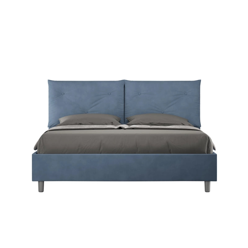 Letto imbottito Matrimoniale 160x200 cm Appia - Contenitore,Microfibra,Blu