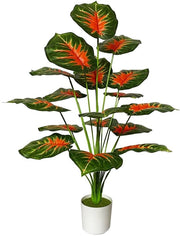 Pianta finta in vaso, grande pianta finta, palma in plastica come vera con vaso di plastica, decorazione per piante per sala, balcone, camera da letto, ufficio, interna (75 cm palma rossa-verde)