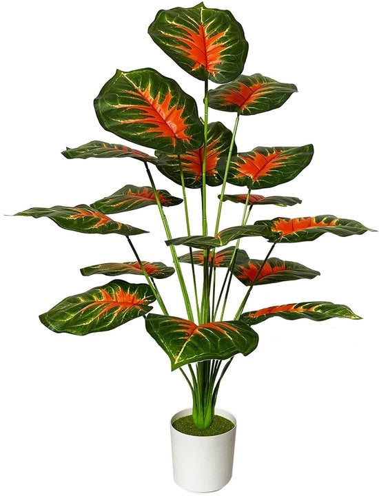 Pianta finta in vaso, grande pianta finta, palma in plastica come vera con vaso di plastica, decorazione per piante per sala, balcone, camera da letto, ufficio, interna (75 cm palma rossa-verde)