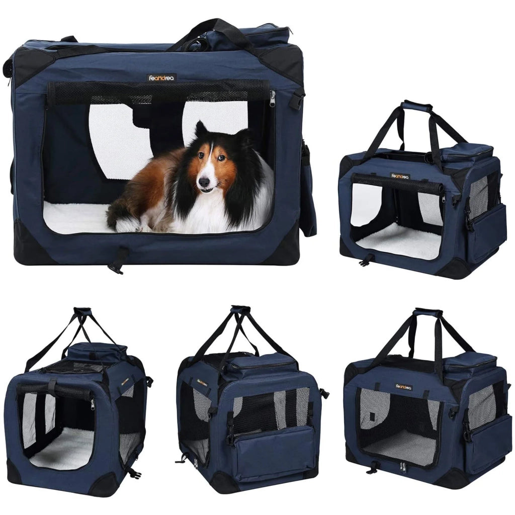 Borsa pieghevole per il trasporto del cane 81 x 58 x 58 cm blu scuro 12_0001244