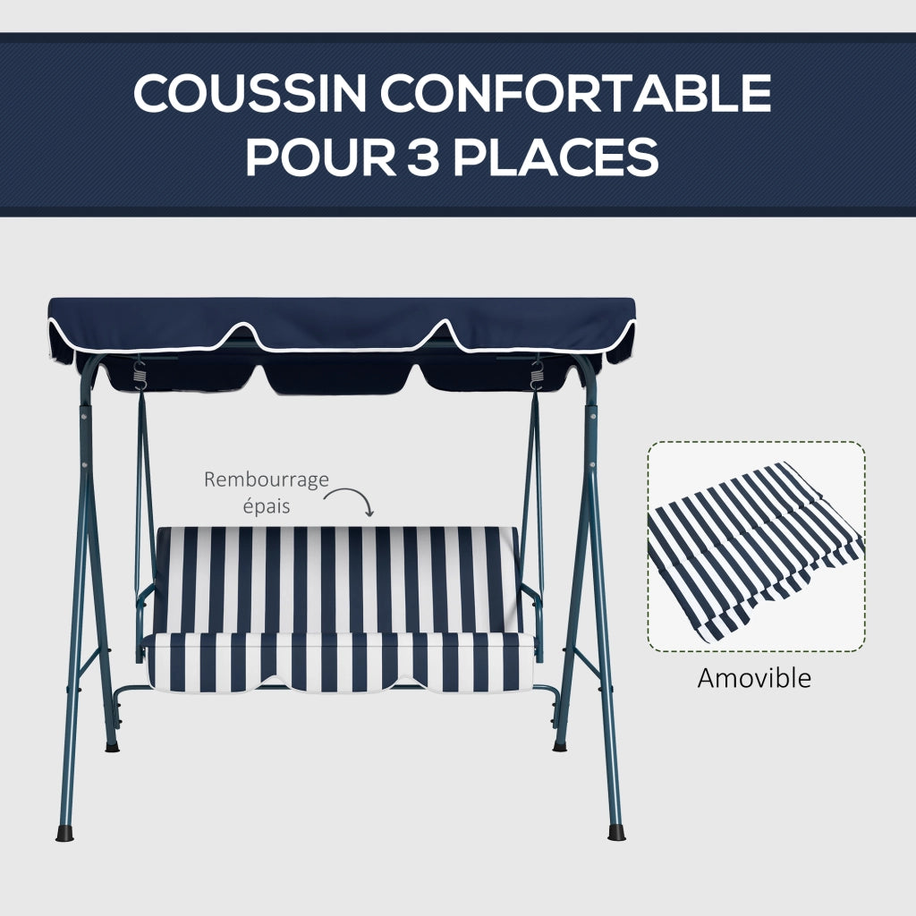 Amaca da Giardino 3 Posti con Cuscini ¨C zephmum ¨C Grigio Nero