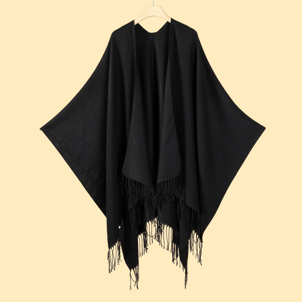 Sciarpa/stola da donna classica a tinta unita con nappe e spacco.