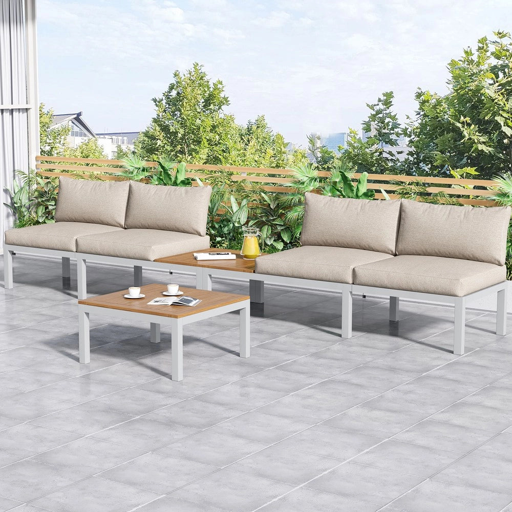 Set Salotto da Giardino con Divani e Tavolo ¨C Xylo ¨C Acciaio Zincato, Acacia, Beige