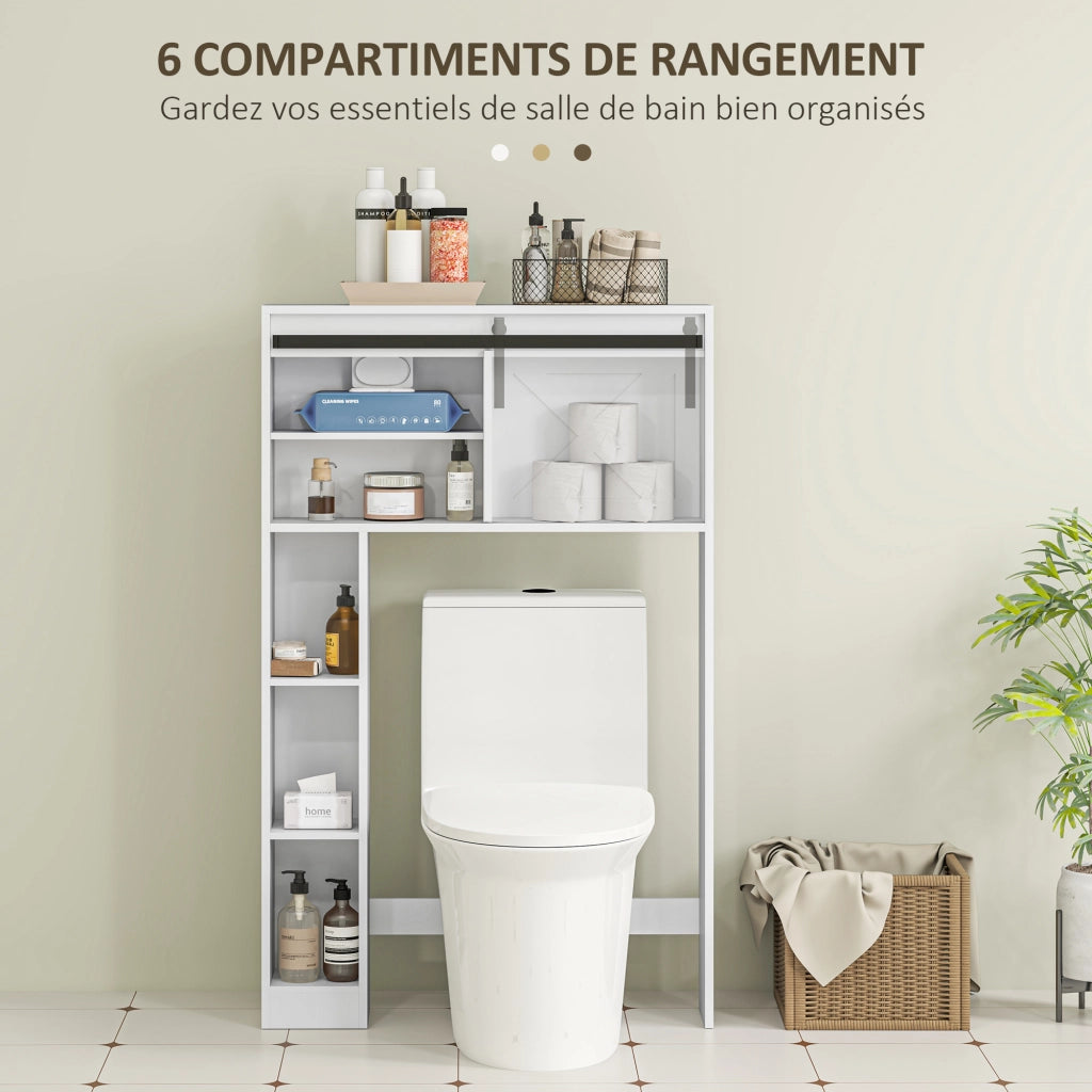 Mobiletto sospeso per WC con porta scorrevole e ripiani regolabili ¨C Zephmum ¨C Bianco 60x30x30