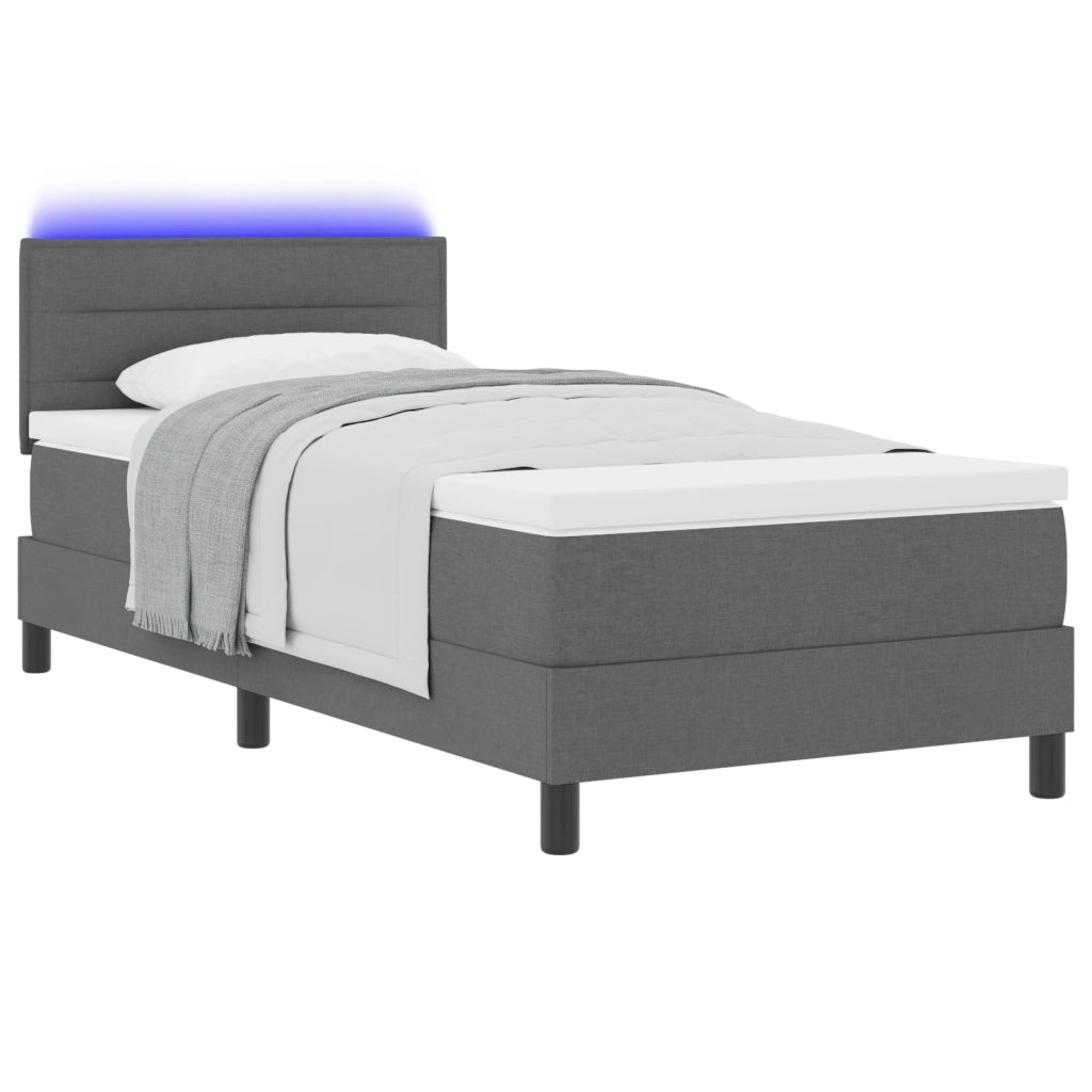 Letto con Box Spring e Materasso & LED Grigio Scuro 100x200 cm Tessuto