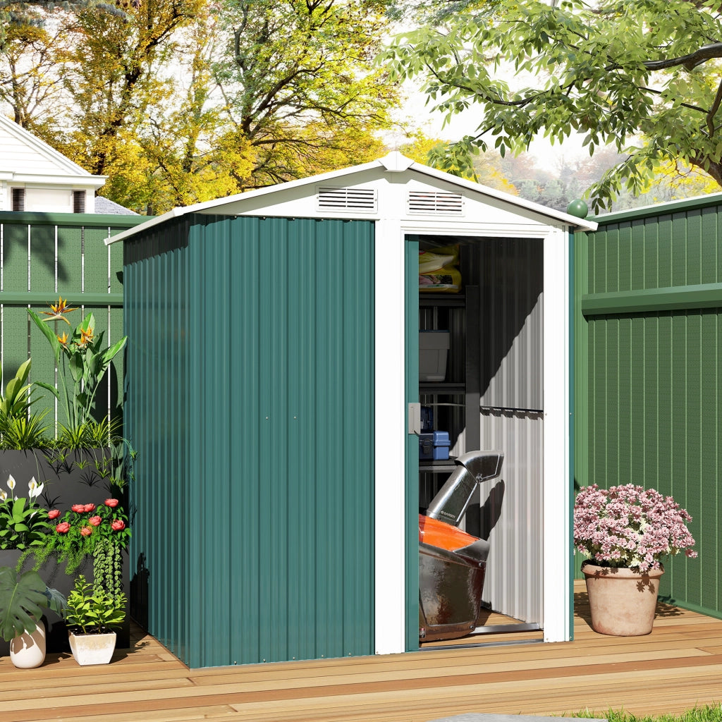 Casetta da Giardino Porta Attrezzi in Acciaio ¨C Zephmum ¨C Verde, 152x132x188 cm