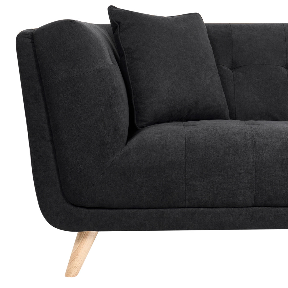 Divano a due posti in tessuto con poggiapiedi cuscini decorativi e gambe in legno trapuntatura decorativa stile retrò nero