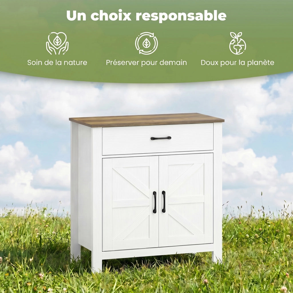 Credenza ¨C zephmum ¨C 77x39.3x81.5cm, bianco e marrone, 2 ante, cassetto, ripiano regolabile