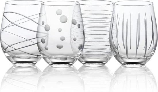 Set di bicchieri da vino gravi con 520 ml, senza manico, composto da 4 bicchieri con linea, motivi a punti, bicchiere da vino rosso per bar, casa, ristorante