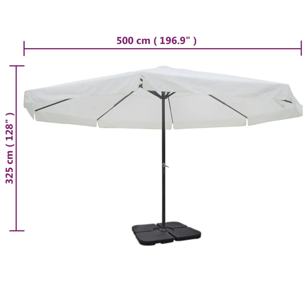 Ombrellone in Alluminio con Base Portatile Bianco