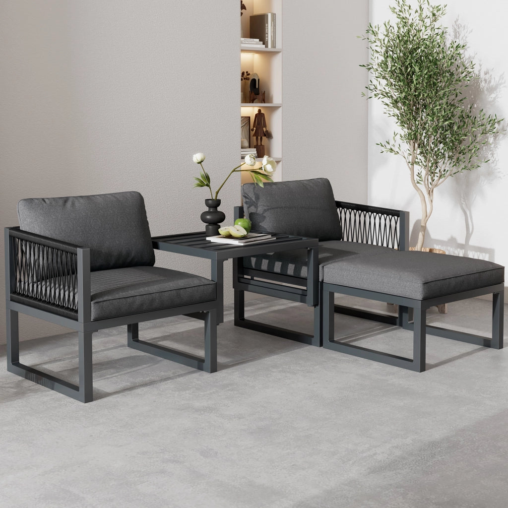 Set Divano da Giardino 2 Posti con Poggiapiedi ¨C Xylo ¨C Polyrattan, Grigio