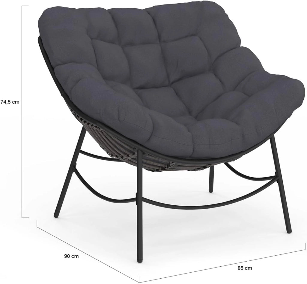 LOA reclinabile da Giardino con Effetto Rattan Grigio e Cuscino Grigio