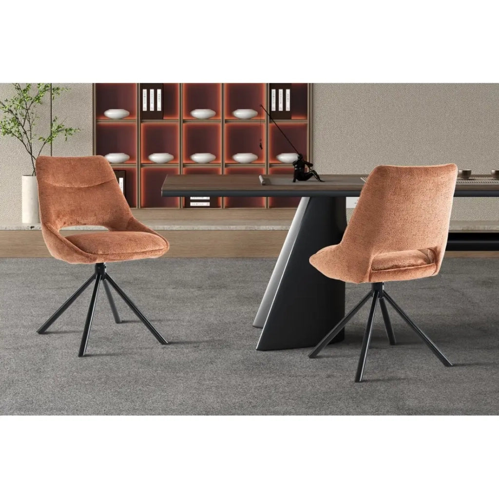 Set di 2 sedie YUMENA - Tessuto color ruggine - Gambe in metallo - Design compatto - Eleganza calda e moderna