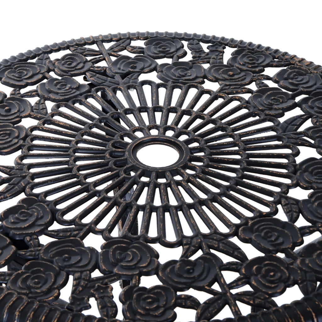 OKWISHSet Bistrot da Giardino 3 Pezzi con Tavolo e 2 Sedie, Foro per Ombrellone, Metallo Bronzo