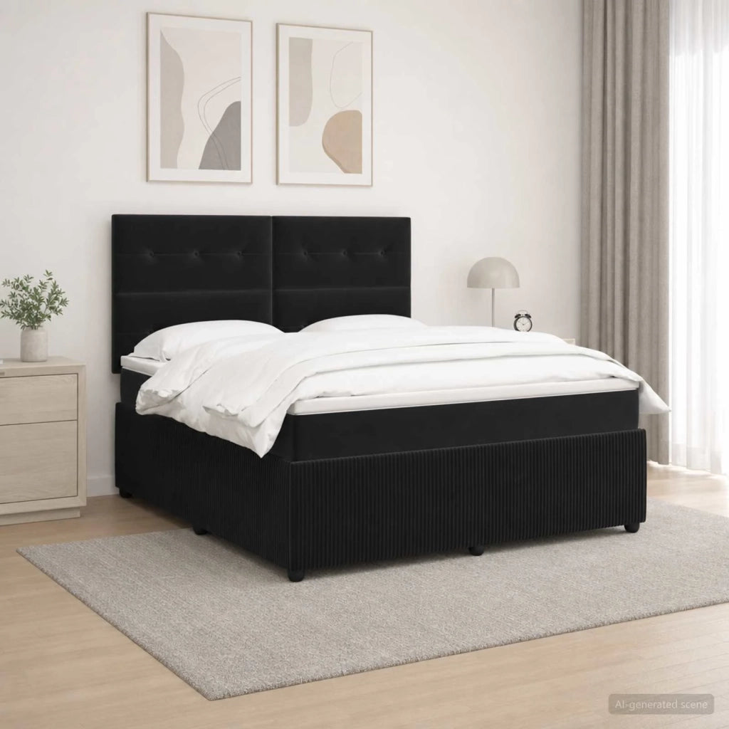 Letto Box Spring LED con Materasso Nero 140 x 200 cm Velluto 3456085
