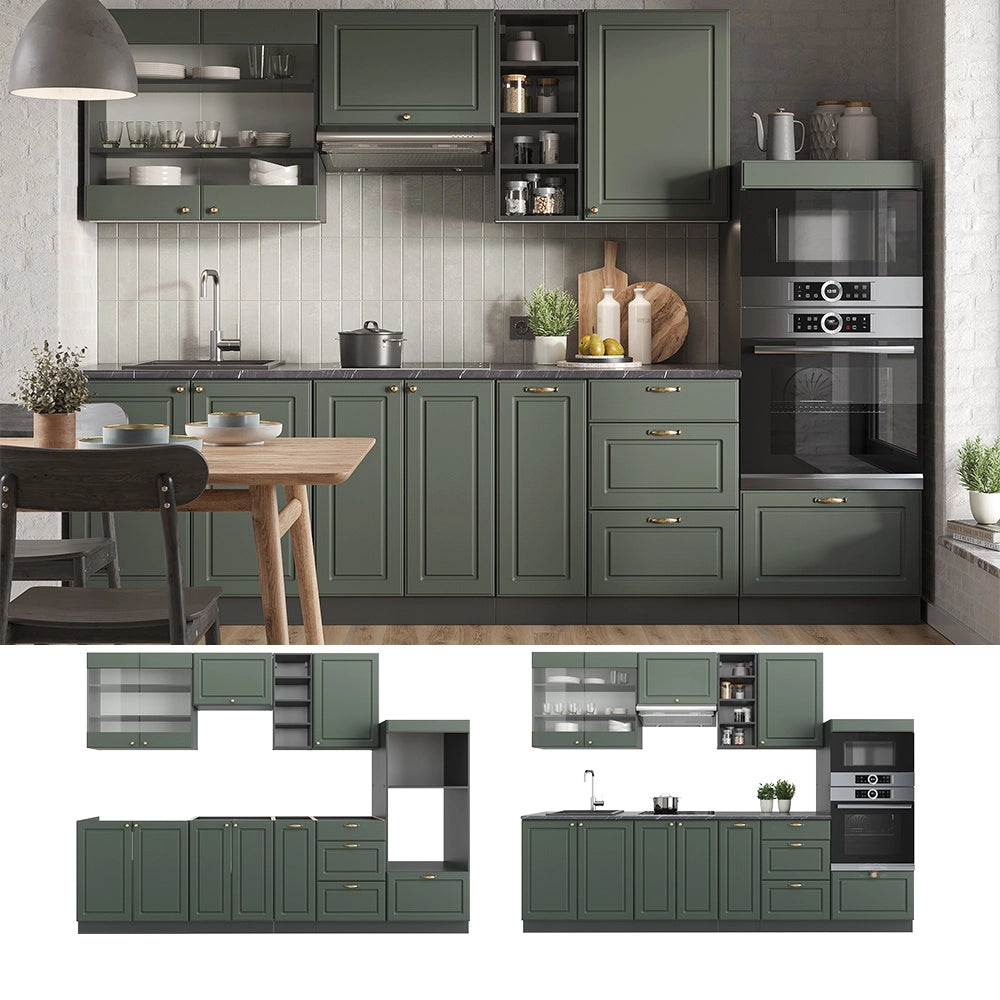Cucina componibile Fame-Line Verde-oro rustico/Antracite 280 cm, PL Antracite Vicco