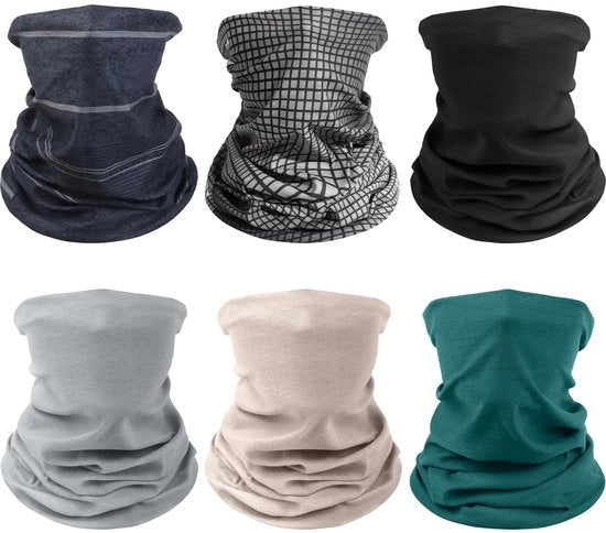Sciarpa multifunzionale per il viso - 6 pezzi - Bandana universale - Impermeabile al vento - Microfibra poliestere - Respira e si asciuga velocemente