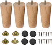 Poten da tavolo in legno - 4 pezzi conica - Viti di sostituzione 12cm - Poten per mobili in legno - Zampe da cassettone con piatto di montaggio e gomme adesive per tavolo - divano - letto - cassettone