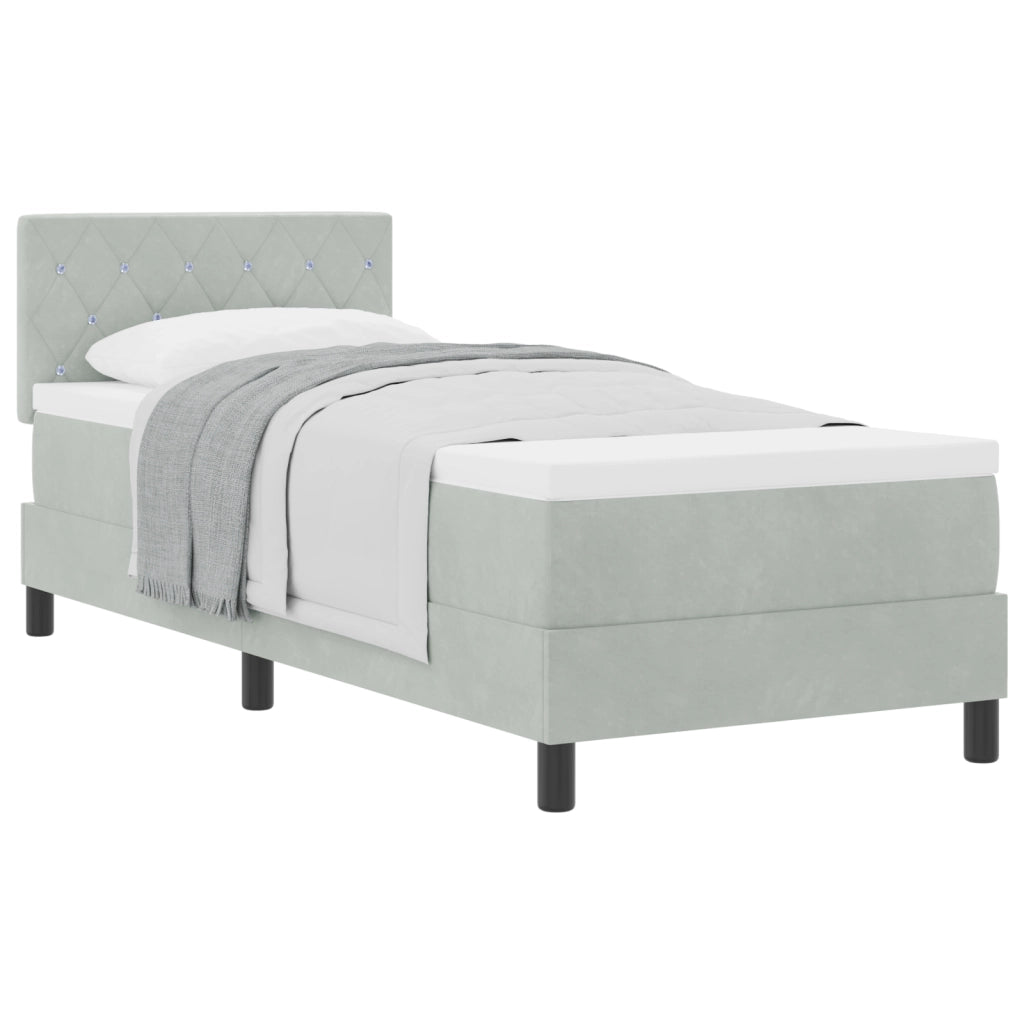 Letto con Materasso Box Spring Grigio Chiaro 80x200 cm Velluto