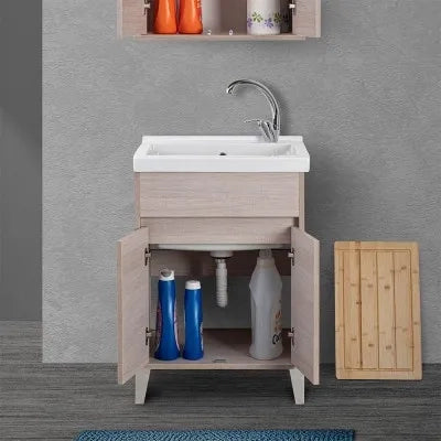 Mobile lavatoio 60x50 cm rovere chiaro con vasca in ceramica Way
