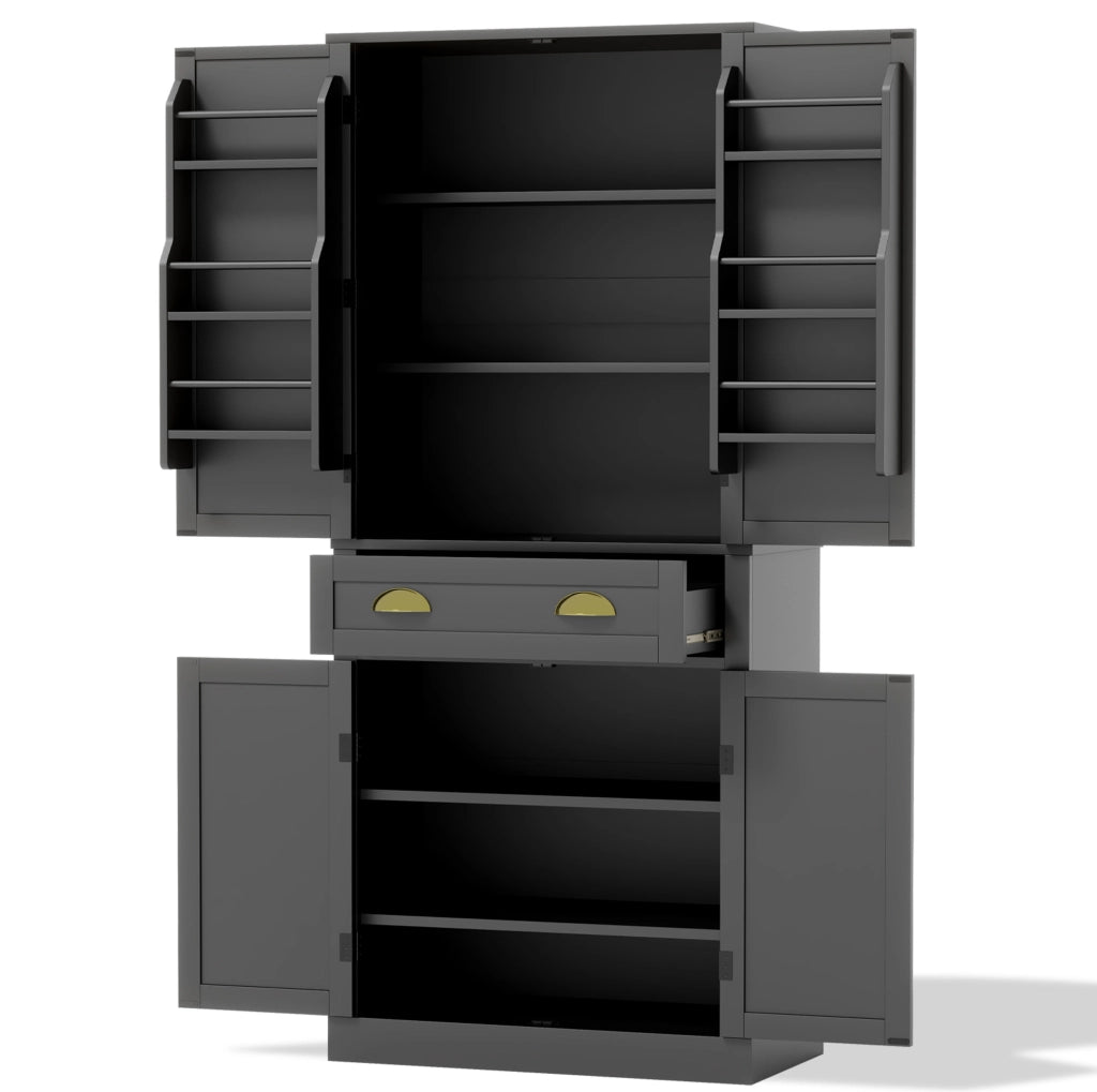 Credenza 80x40x182 cm con 4 ante; 1 cassetto e ripiani regolabili in MDF nero