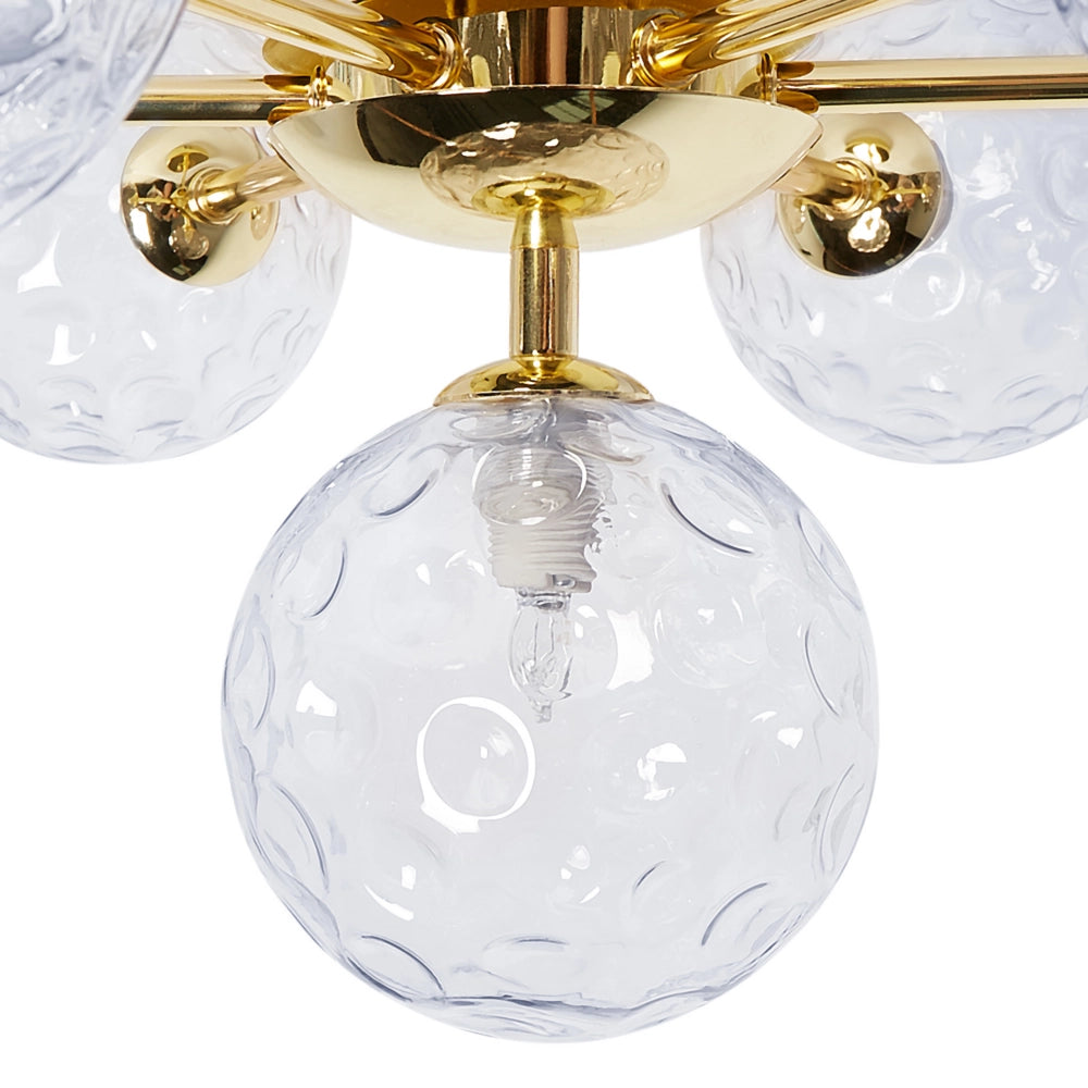 Lampadario in vetro 7 luci rotonde blu metallizzato e oro stile moderno